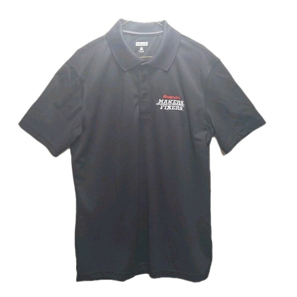 Edwards Men's Size L Polo Shirt Black Snap On Embroidered Short Sleeve Collared
